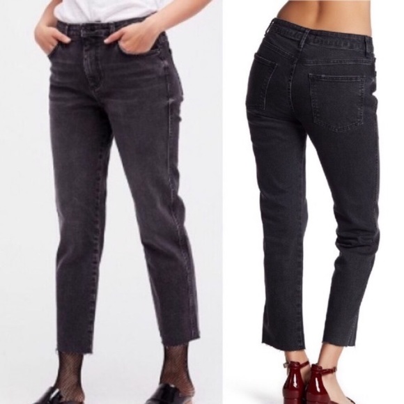 Free People High Rise Black Raw Hem Jeans - Picture 2 of 2